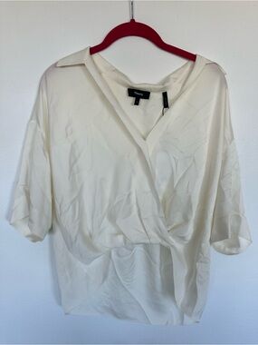 Theory Cream Wrap-Style V-Neck Blouse